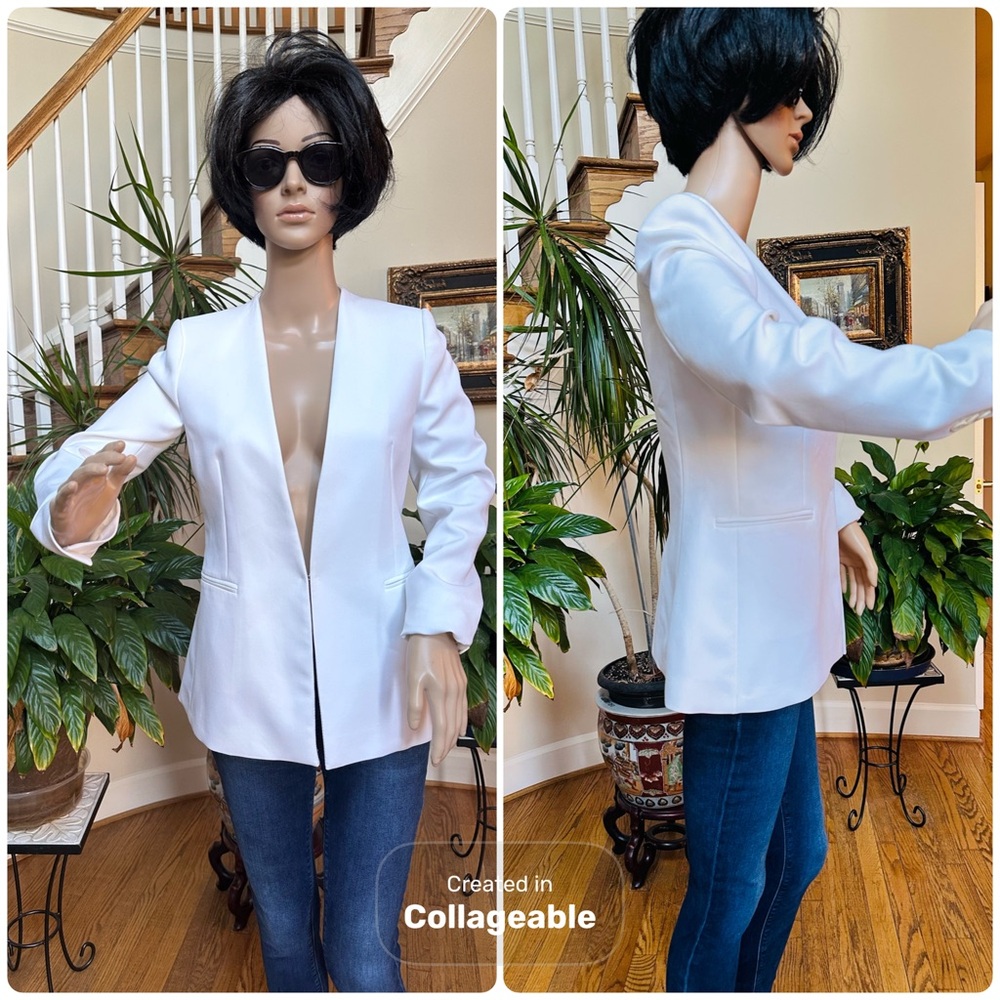 Zara White Collarless Fitted Women's Blazer Jacket, NWOT, S